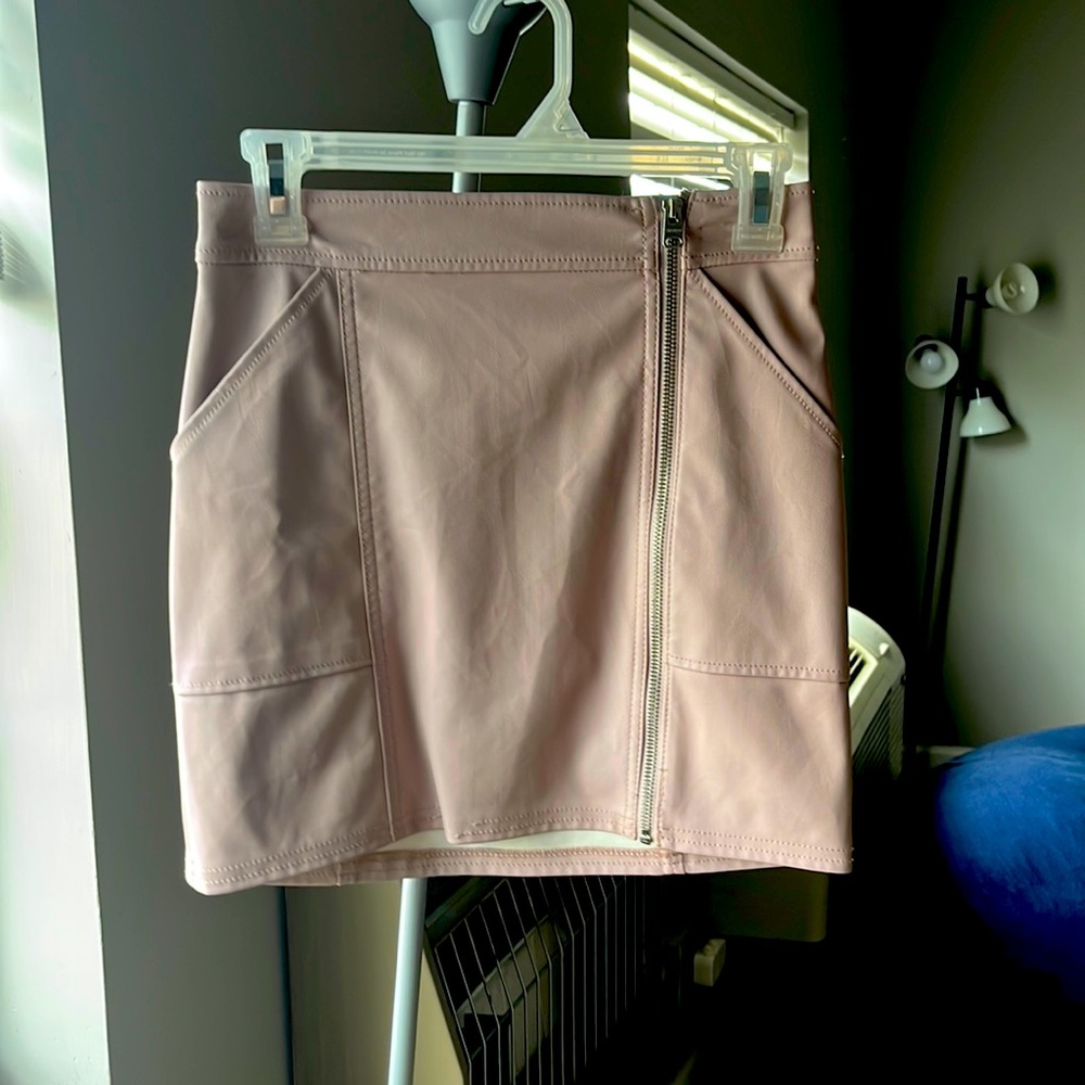 Pink leather skirt